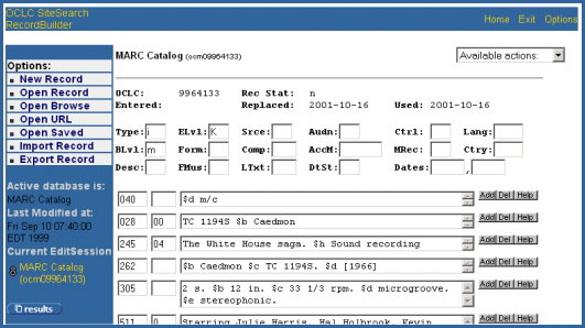 Edit Record screen - existing record