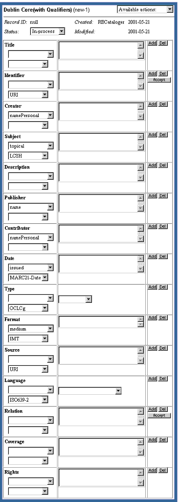 Dublin Core( with Qualifiers (DCQ) workform