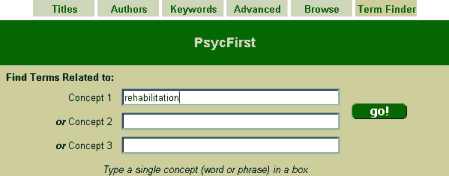 Term Finder search - rehabilitation - PsycFirst