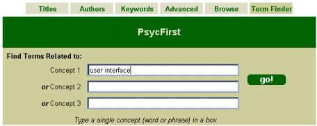 Term Finder - user interface - PsycFirst