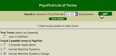 Term List - user interface - PsycFirst